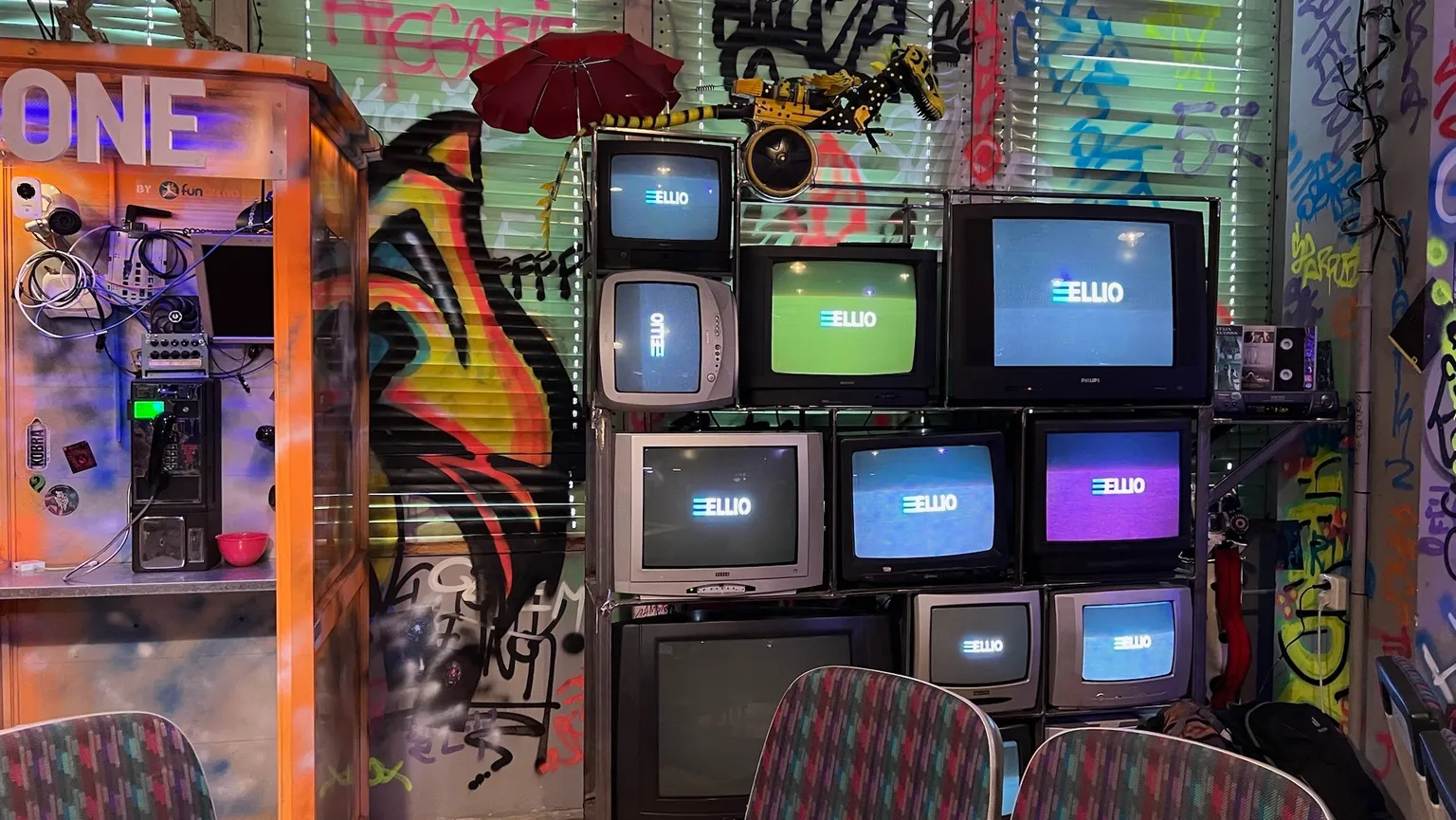 Image with retro television with ELLIO logo at BSides Prague Afterparty 