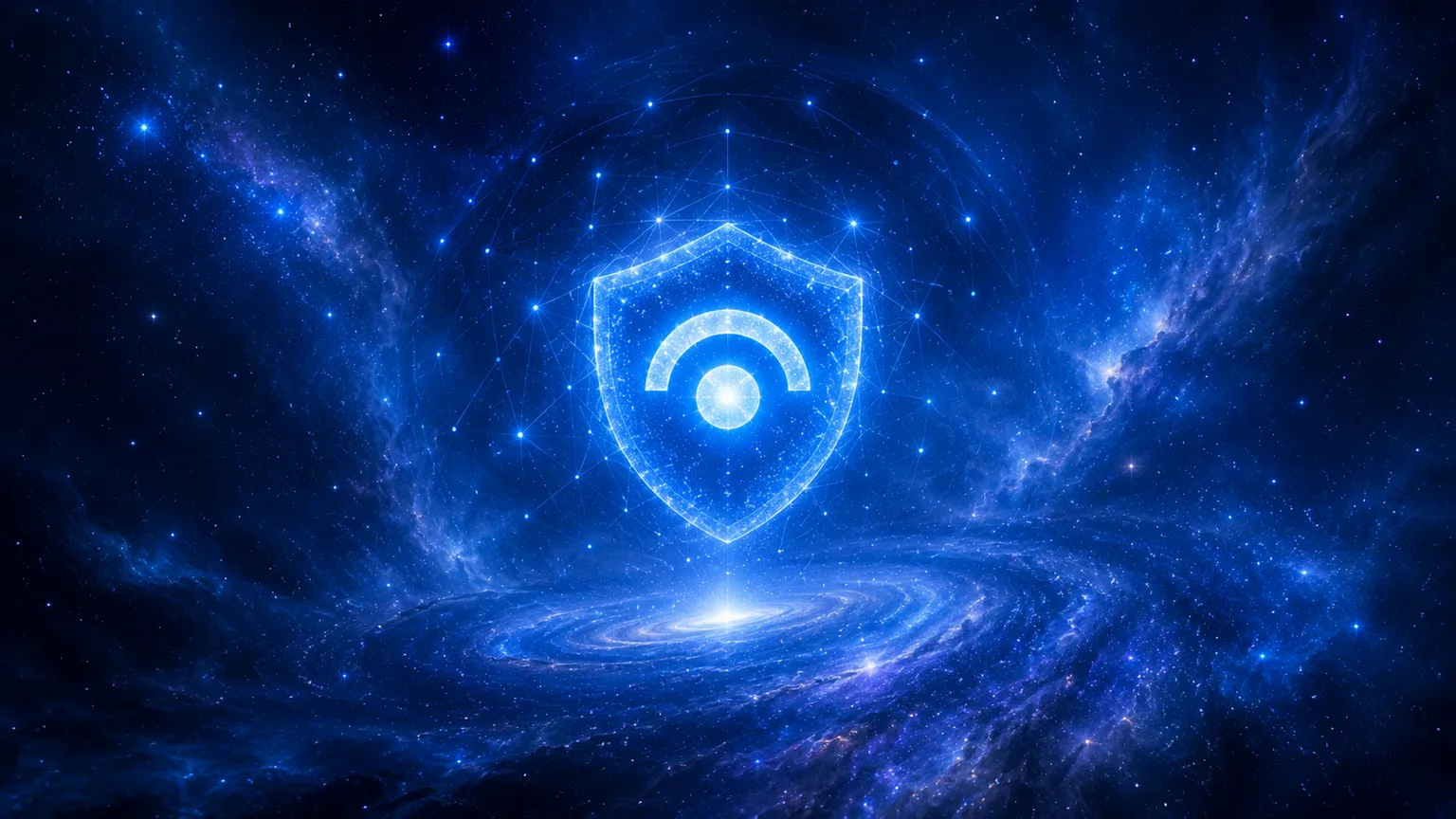 Blue cosmic space background with Microsoft Sentinel logo, representing cybersecurity protection and SIEM solution